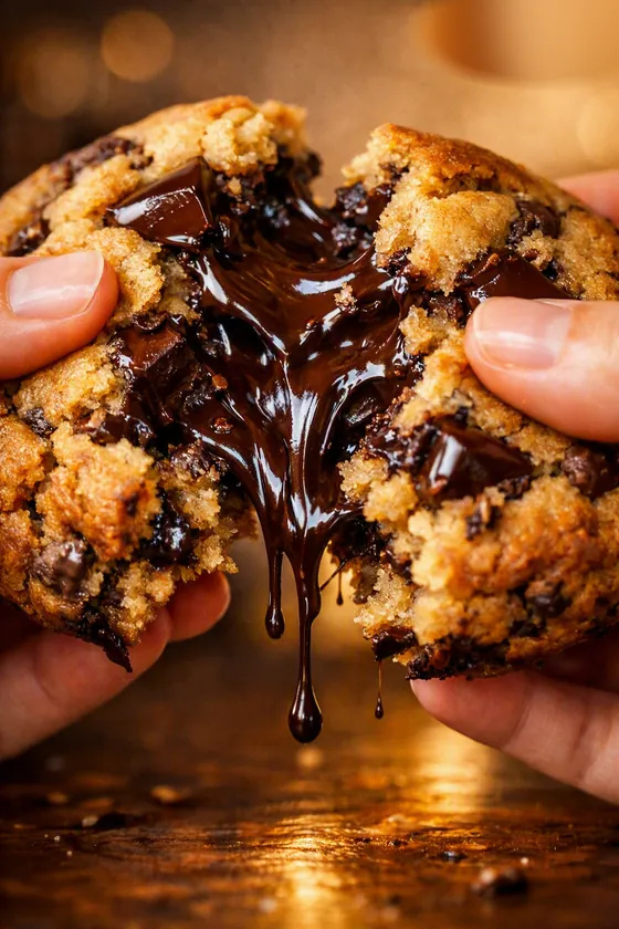 Galleta estilo New York con chocolate derretido recién horneada